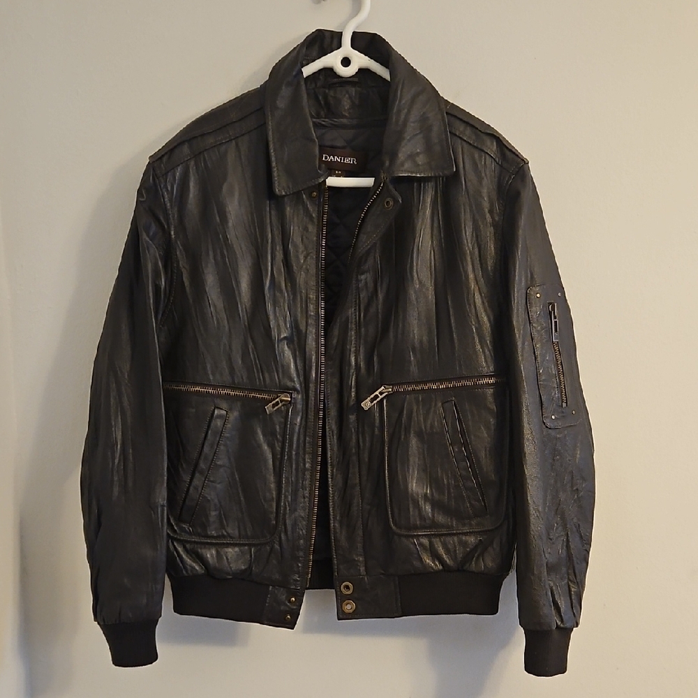 Danier Black Leather Bomber Jacket